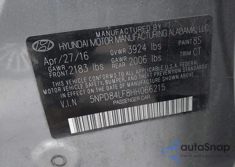 2017 Hyundai Elantra Limited z USA, uszkodzony, nr VIN 5NPD84LF8HH066215